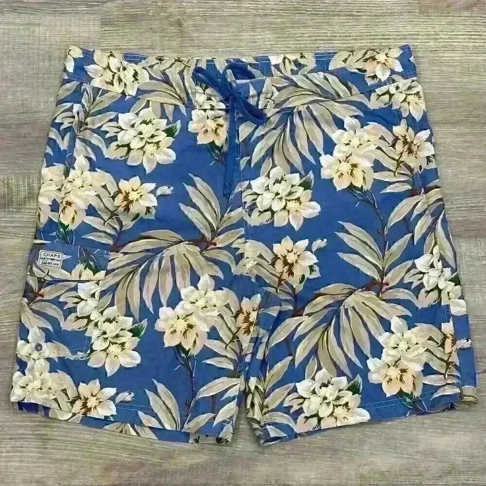 Chaps Mens Floral Board Shorts Multicolor Sz 42x9 Polyester Swim Trunks Hawaiian